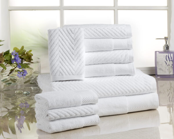 Addy Home Premium Chevron 10 Piece Bath Towel Set (2 Bath, 4 Hand & 4 Wash) - White