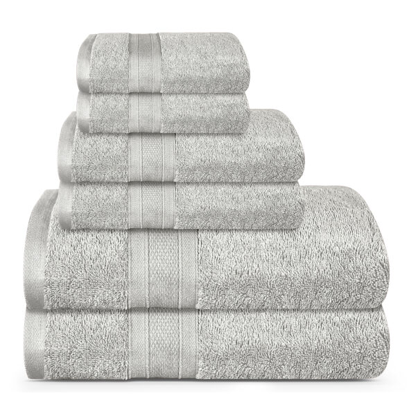 100% Cotton, 6 Piece Towel Set, 500 GSM, Silver